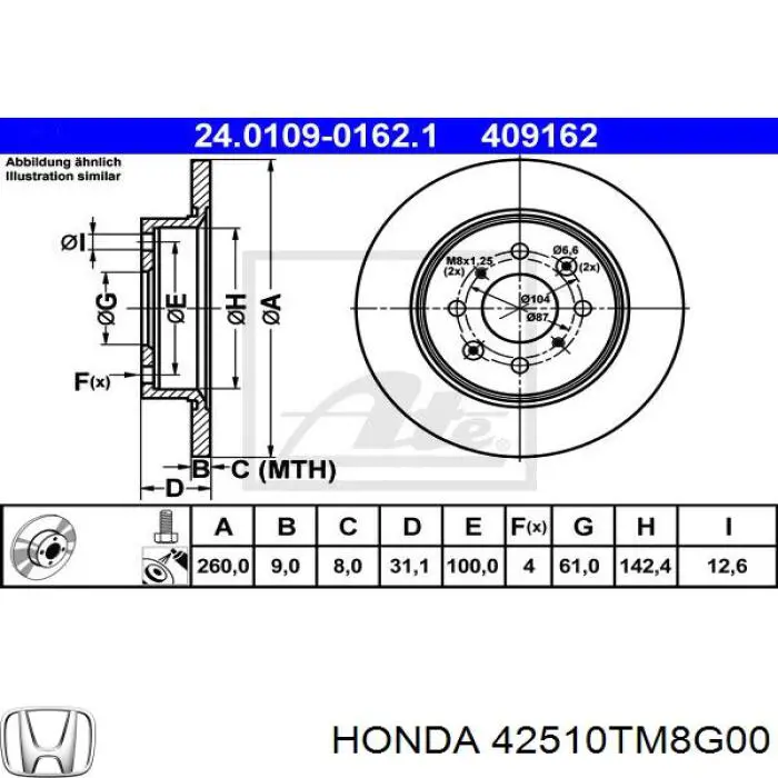 Купить 42510TM8G00 Honda Диск тормозной задний