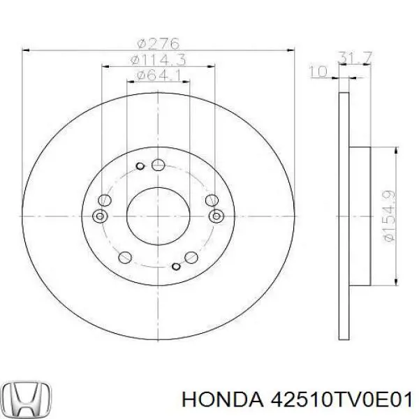 Задний тормозной диск Honda 42510TV0E01 цена, от 34.31 USD