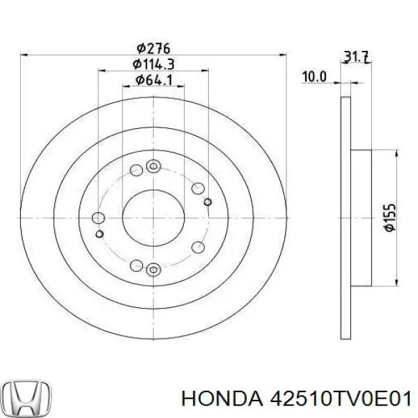 Купить 42510TV0E01 Honda Диск тормозной задний