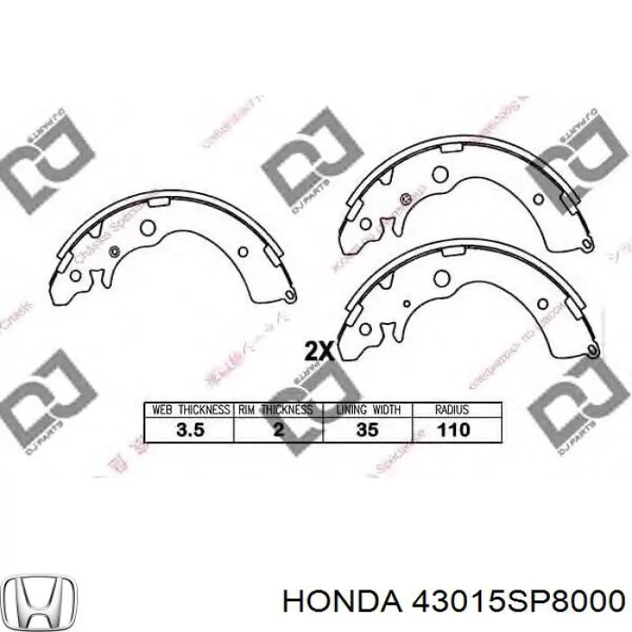 Zapatas de frenos de tambor traseras 43015SP8000 Honda