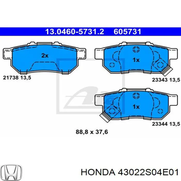 Pastillas de freno traseras 43022S04E01 Honda