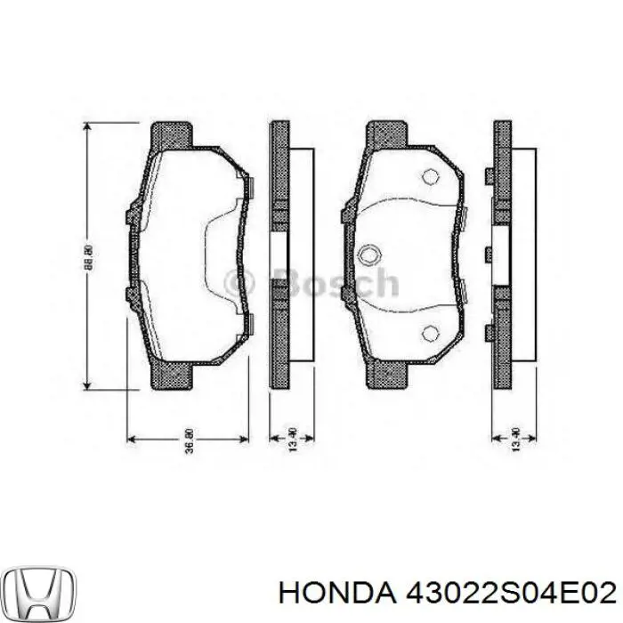 Колодки дисковые  Honda 43022S04E02 цена, от 14.28 USD