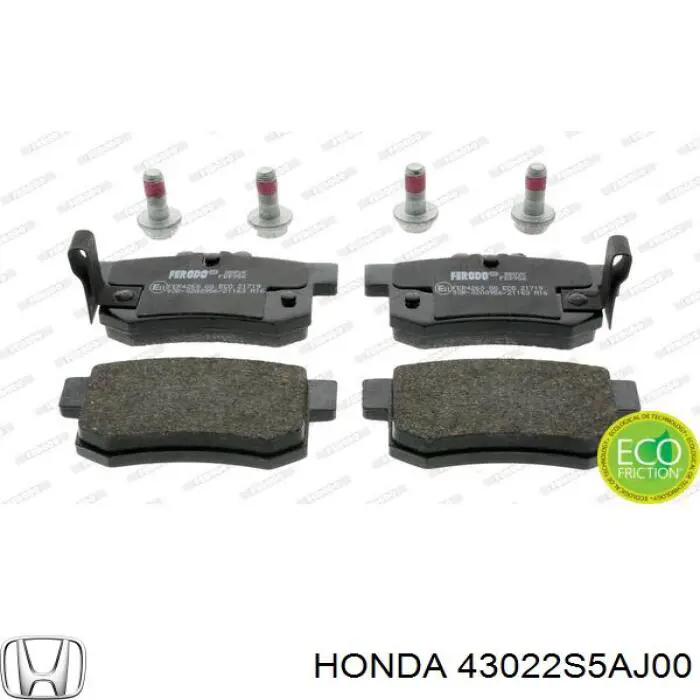 43022S5AJ00 Honda колодки тормозные задние дисковые