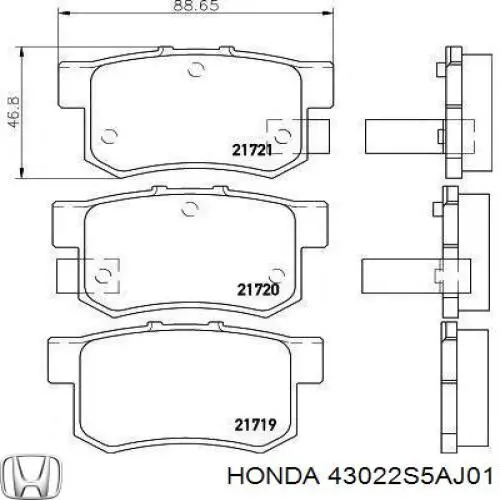 Колодки тормозные задние дисковые Honda 43022S5AJ01