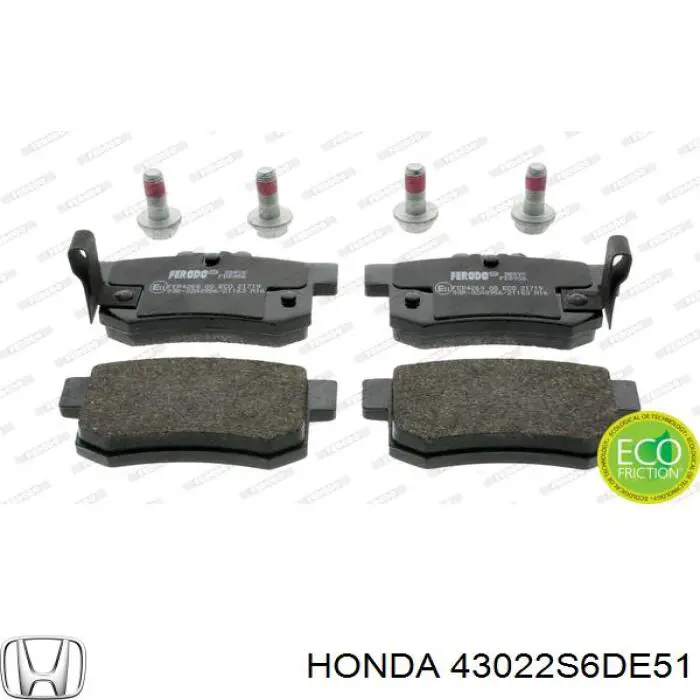 Pastillas de freno traseras 43022S6DE51 Honda