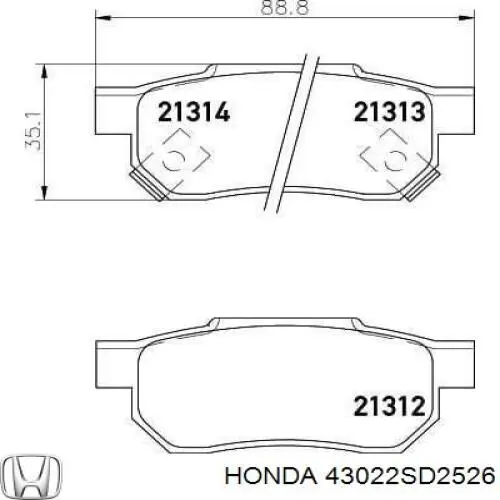 Задние тормозные колодки 43022SD2526 Honda