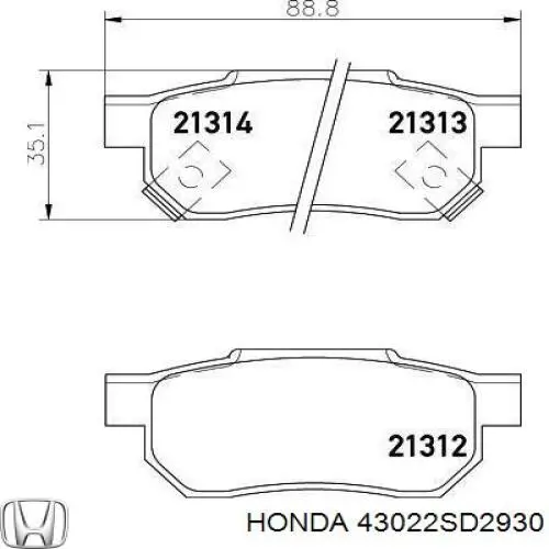 43022SD2930 Honda задние тормозные колодки