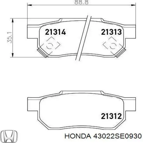 Задние тормозные колодки 43022SE0930 Honda