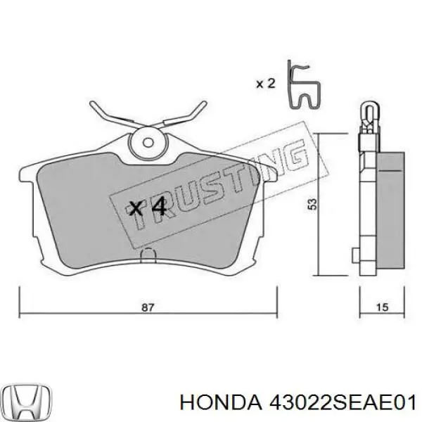 43022SEAE01 Honda Колодки тормозные дисковые комплект