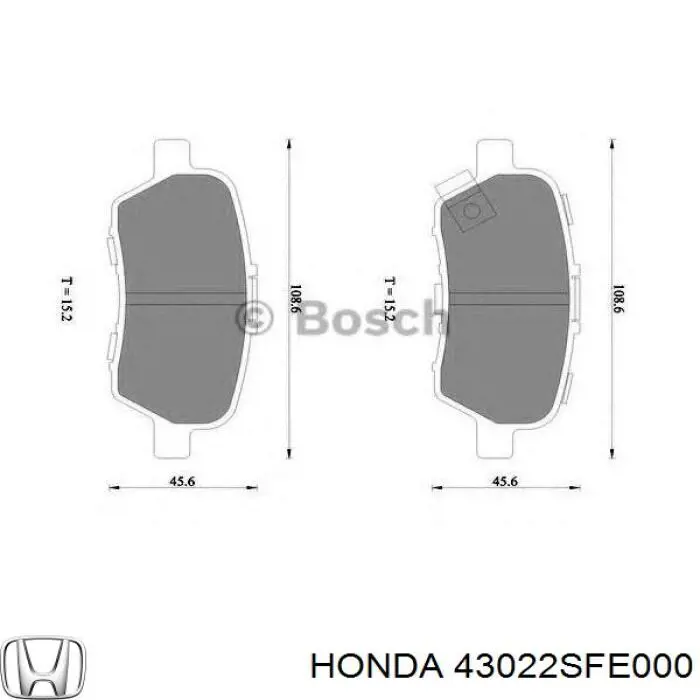 43022 SFE 000 Honda колодки тормозные задние дисковые