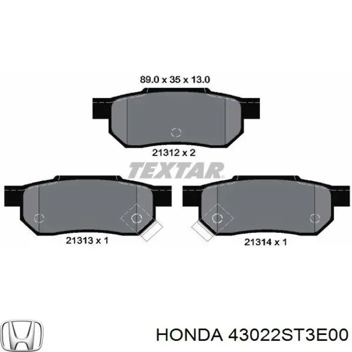 43022-ST3-E00 Honda колодки тормозные задние дисковые