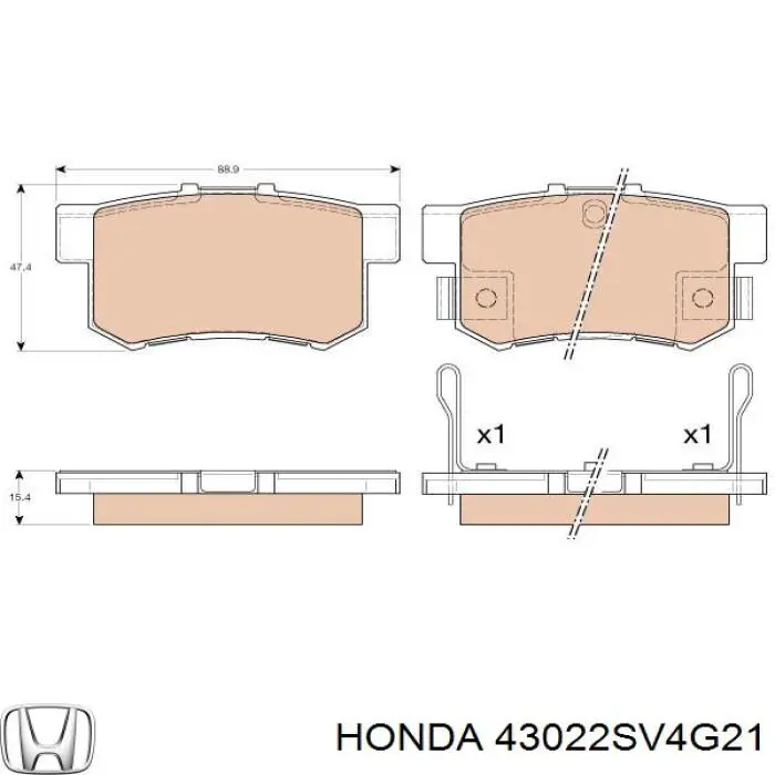 Pastillas de freno traseras 43022SV4G21 Honda