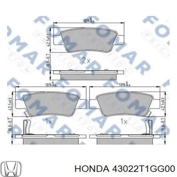 43022T1GG00 Honda колодки тормозные задние дисковые