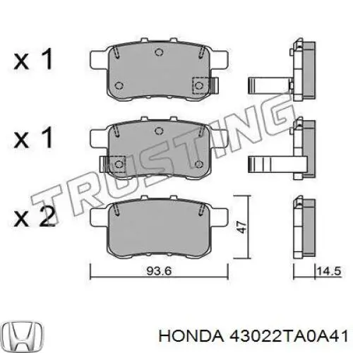 Купить 43022TA0A41 Honda Колодки тормозные задние, дисковые