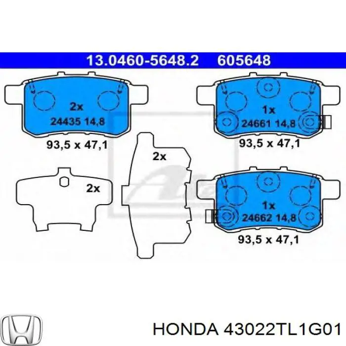 Задние тормозные колодки 43022TL1G01 Honda