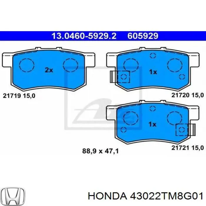 43022-TM8-G01 Honda колодки тормозные задние дисковые