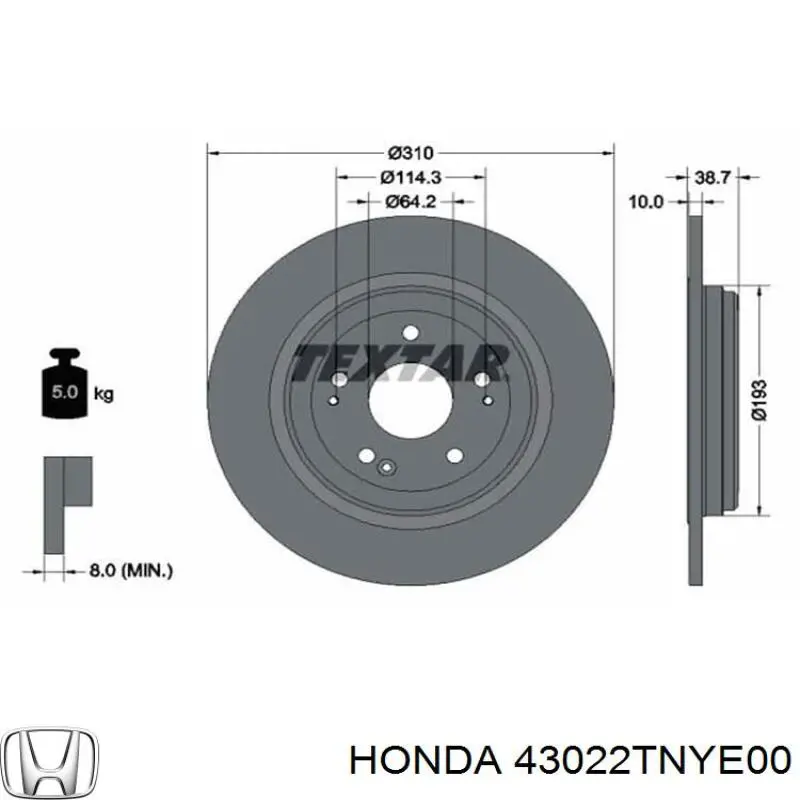 Купить 43022TNYE00 Honda Колодки тормозные задние, дисковые