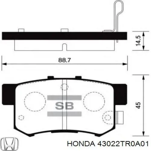 Колодки тормозные задние дисковые HONDA 43022TR0A01