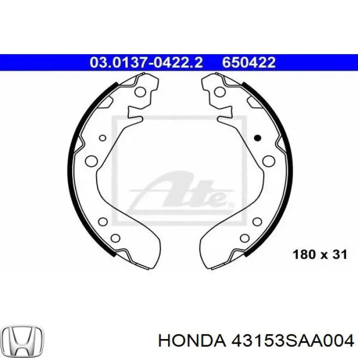 Задние барабанные колодки 43153SAA004 Honda