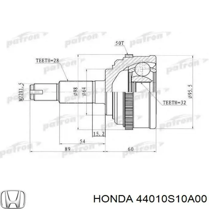 Полуось (привод) передняя правая Honda 44010S10A00
