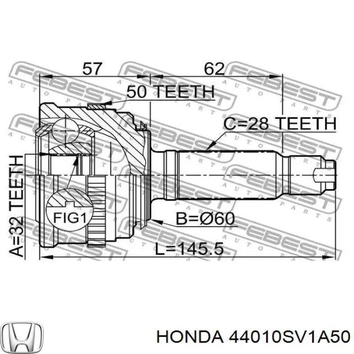 Полуось (привод) передняя правая Honda 44010SV1A50