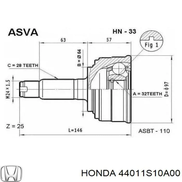 Привод передний левый Honda 44011S10A00 цена, от 112.29 USD