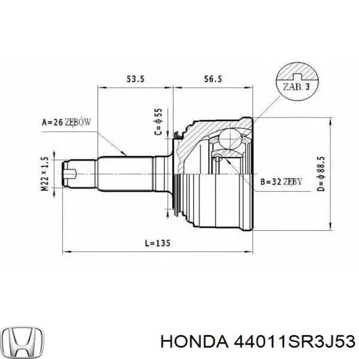 Привод передний левый Honda 44011SR3J53 цена, от 96.64 USD
