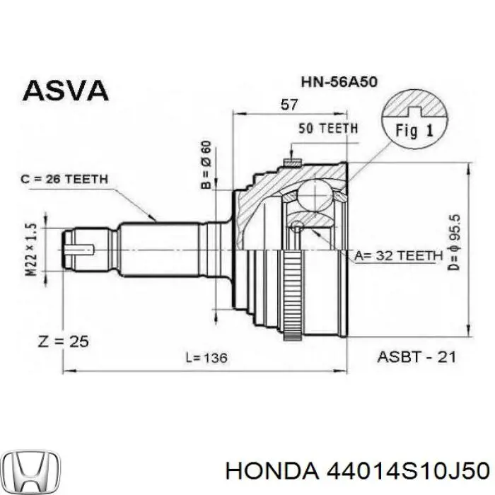 ШРУС наружный передний 44014S10J50 Honda