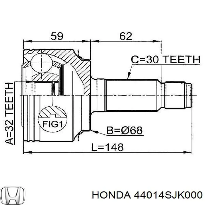 ШРУС наружный передний 44014SJK000 Honda