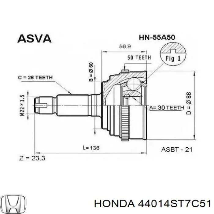 44014ST7C51 Honda шрус наружный передний