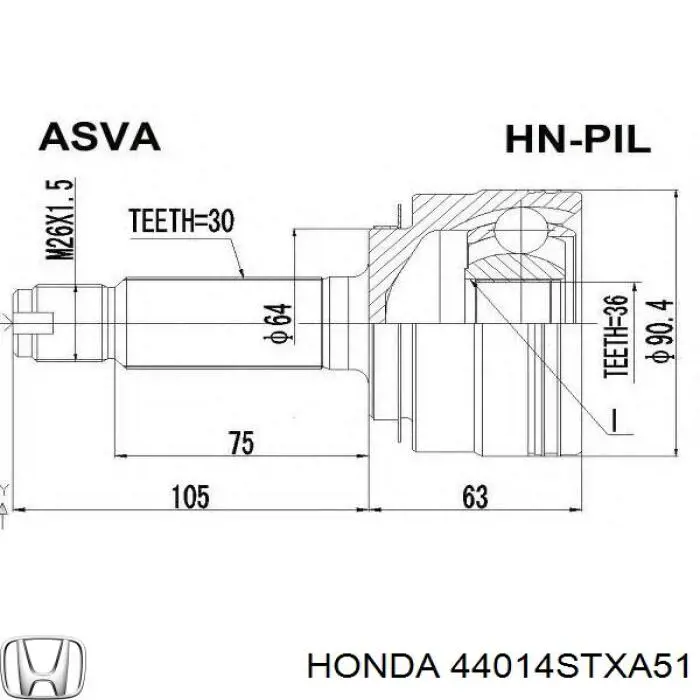 ШРУС наружный HONDA 44014STXA51