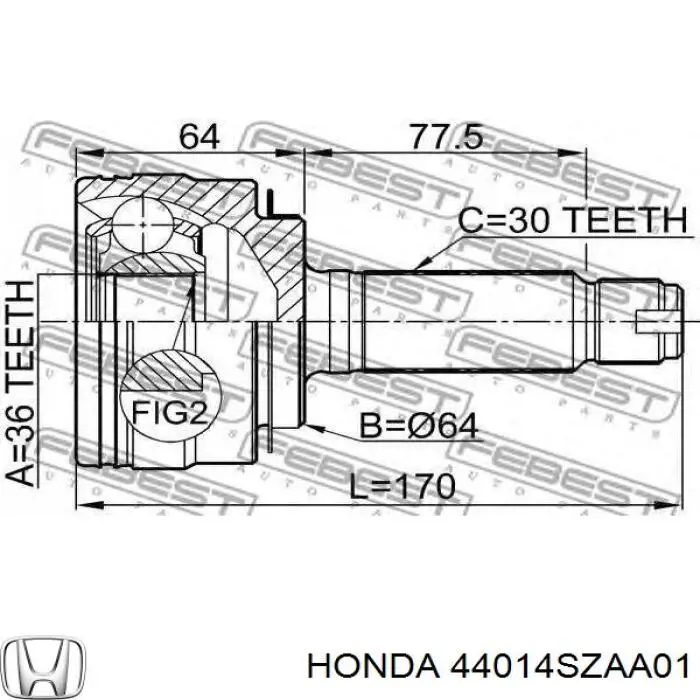 ШРУС наружный передний 44014SZAA01 Honda