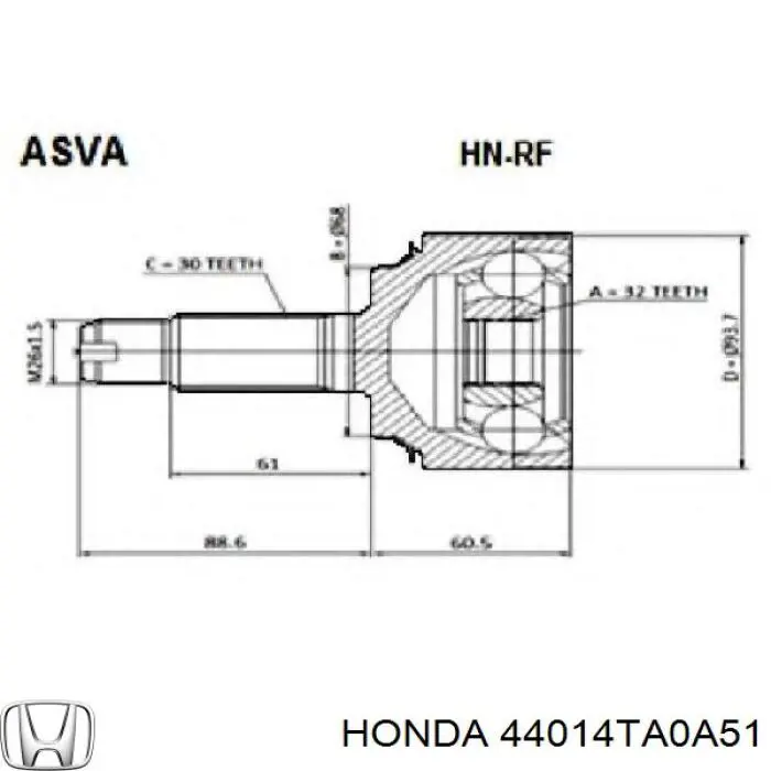 ШРУС наружный HONDA 44014TA0A51