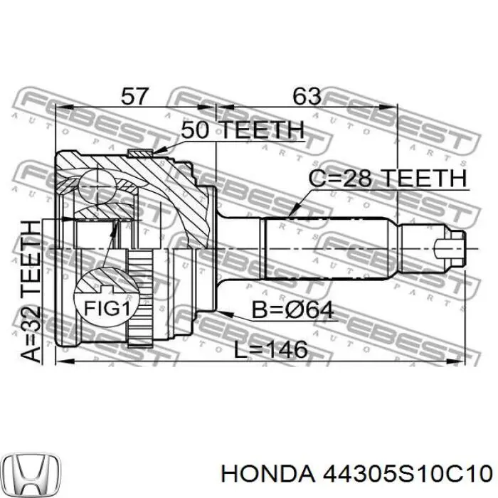 44305S10C10 Honda Полуось передняя, правая