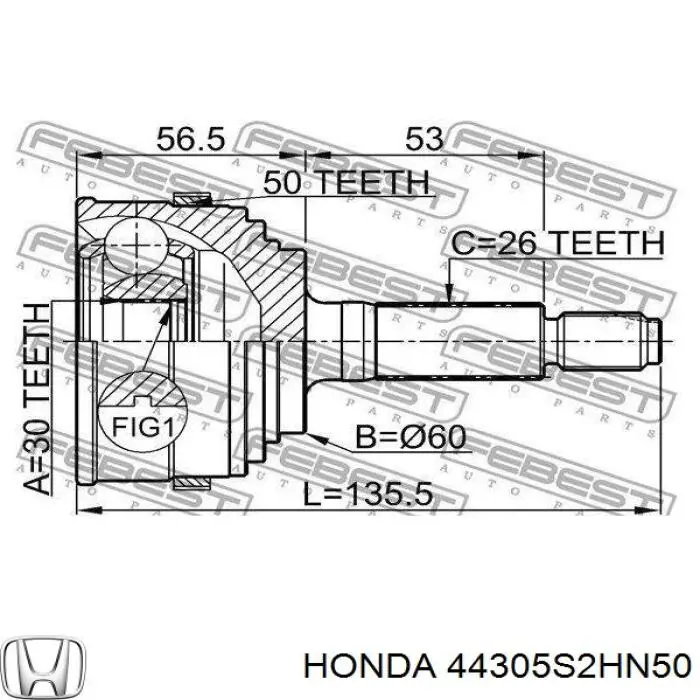 44010SOA950 Honda Полуось передняя, правая