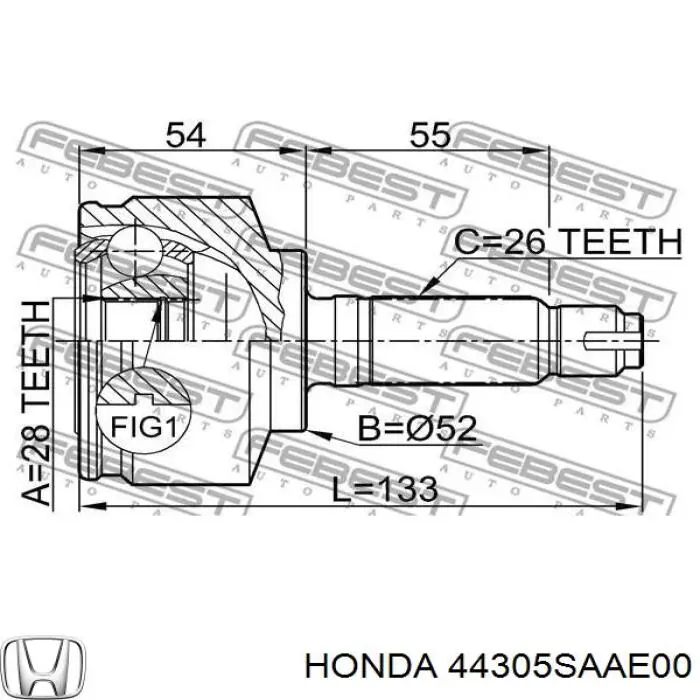 44305SAAE00 Honda Полуось передняя, правая