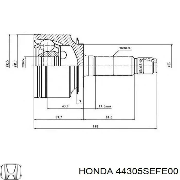 Купить 44305SEFE00 Honda Вал приводной правый