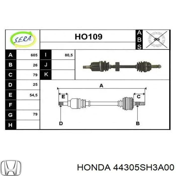 44305-SH3-A00 Honda полуось (привод передняя правая)