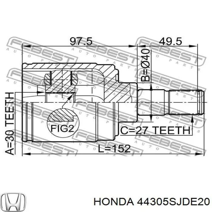 Правая полуось 44305SJDE20 Honda