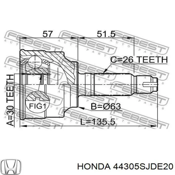 44305SJDE20 Honda Полуось передняя, правая