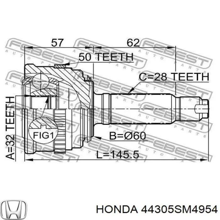 44305SM4954 Honda полуось (привод передняя левая)
