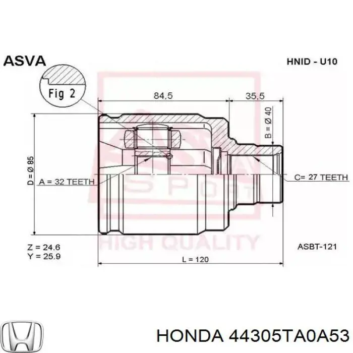 44305TA0A53 Honda полуось (привод передняя правая)