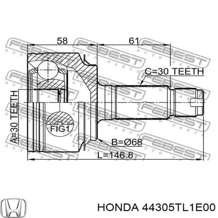 44305TL1E00 Honda полуось (привод передняя правая)