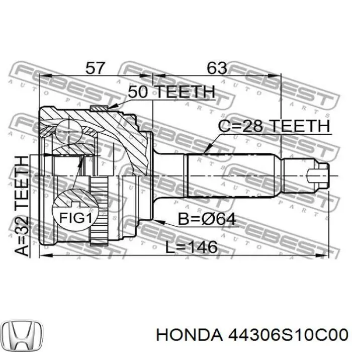 Привод передний левый Honda 44306S10C00 цена, от 113.25 USD