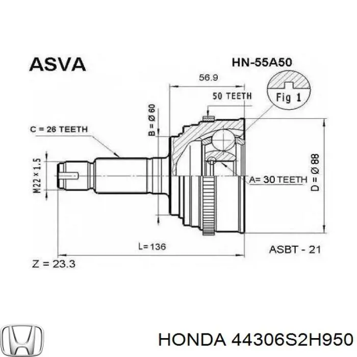 Купить 44306S2H950 Honda Привод в сборе левый