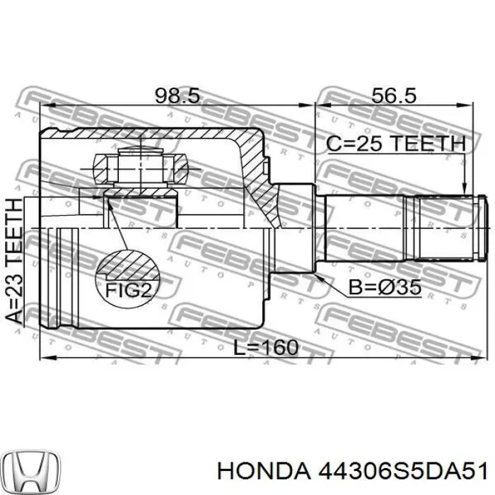 Привод передний левый Honda 44306S5DA51 цена, от 31.67 USD