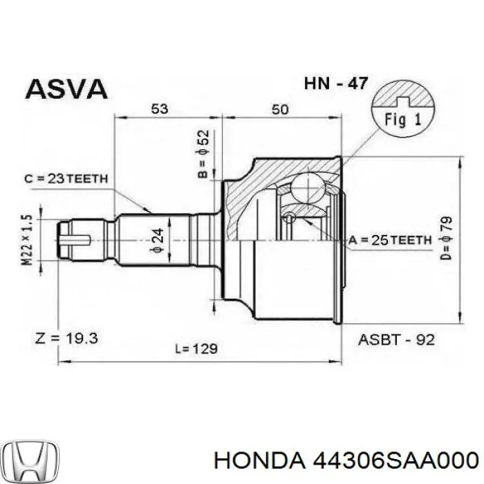 ШРУС наружный передний 44306SAA000 Honda