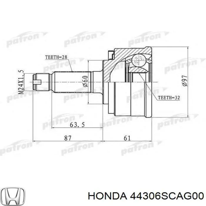 Привод передний левый Honda 44306SCAG00 цена, от 103.21 USD