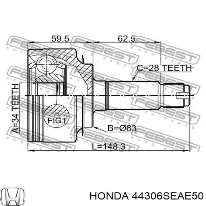 Árbol de transmisión delantero izquierdo 44306SEAE50 Honda/Acura