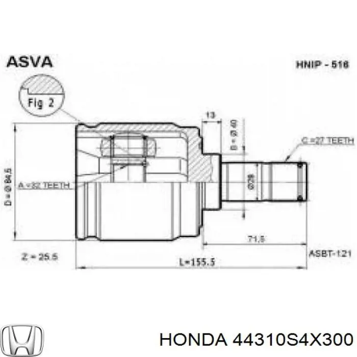 44310S4X300 Honda шрус внутренний передний левый